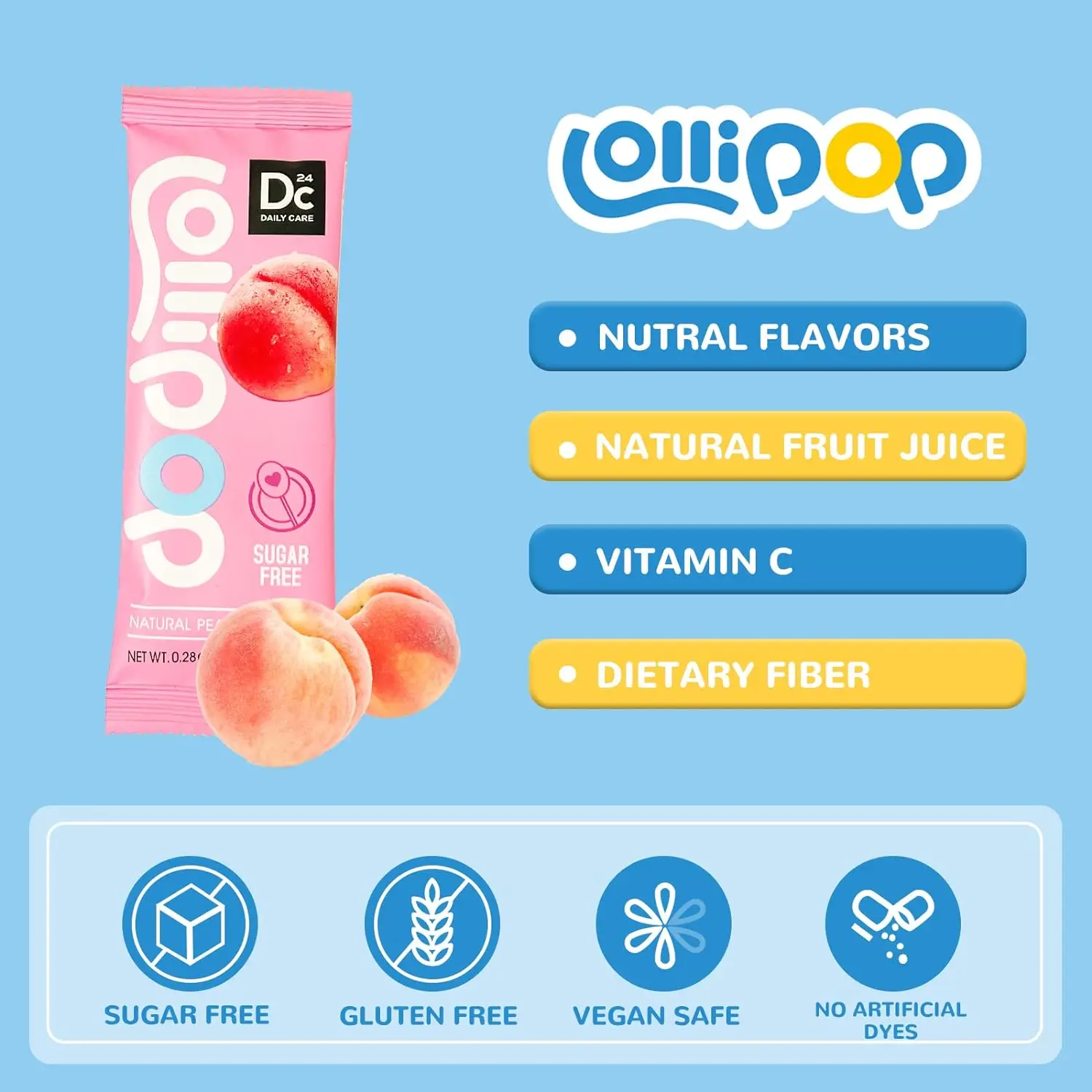 8g One Pcs Natural Color and Flavor Vitamin C Kids Lollipop Lollipop Fruit Flavor Lollipop