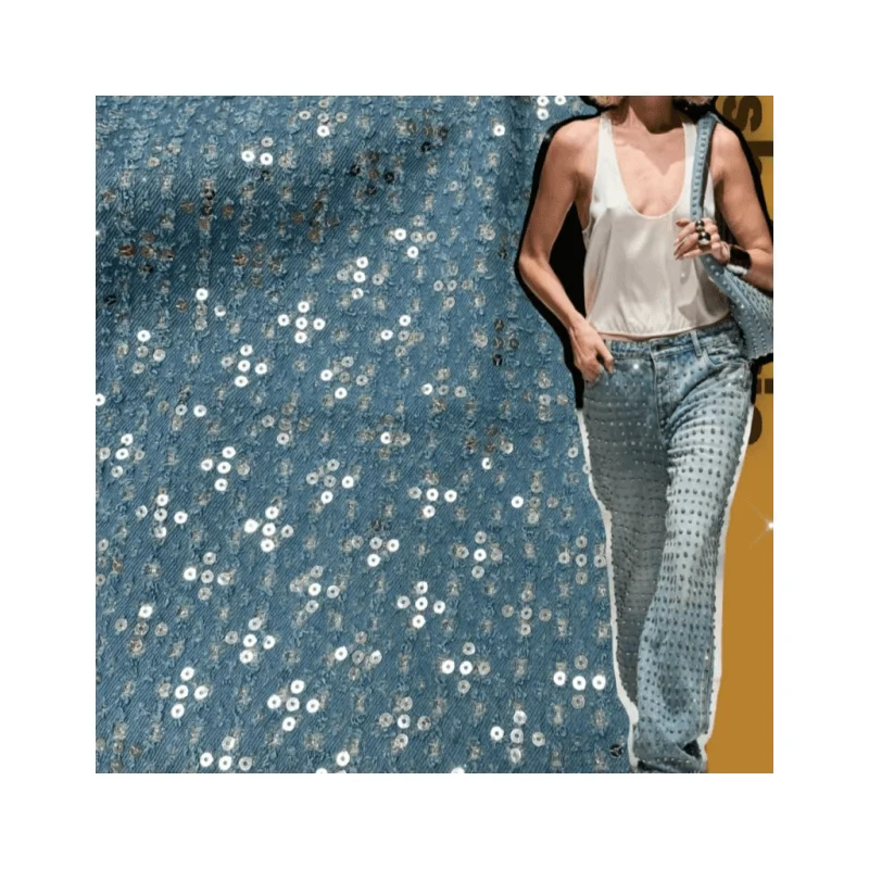 affinity high quality embroidery french denim sequin lace fabric for apparel coat and pants