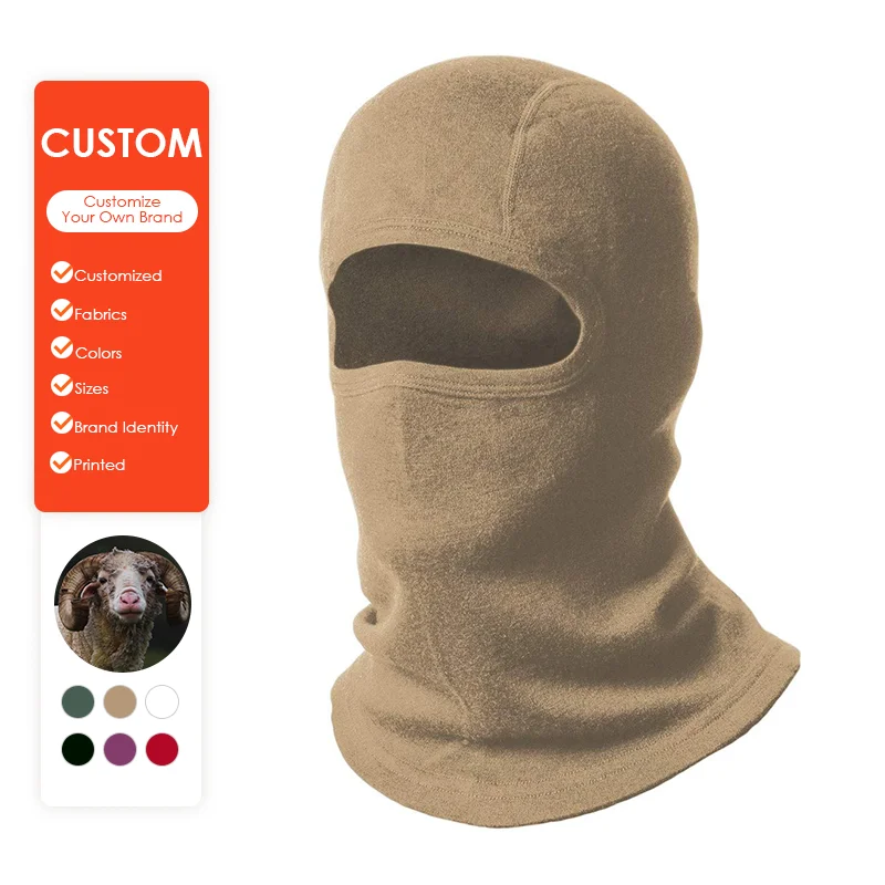 Solarwool Full Face Visor Winter Beanie Hat Cap Custom Logo Merino Wool Ski Mask Mens Women Balaclava