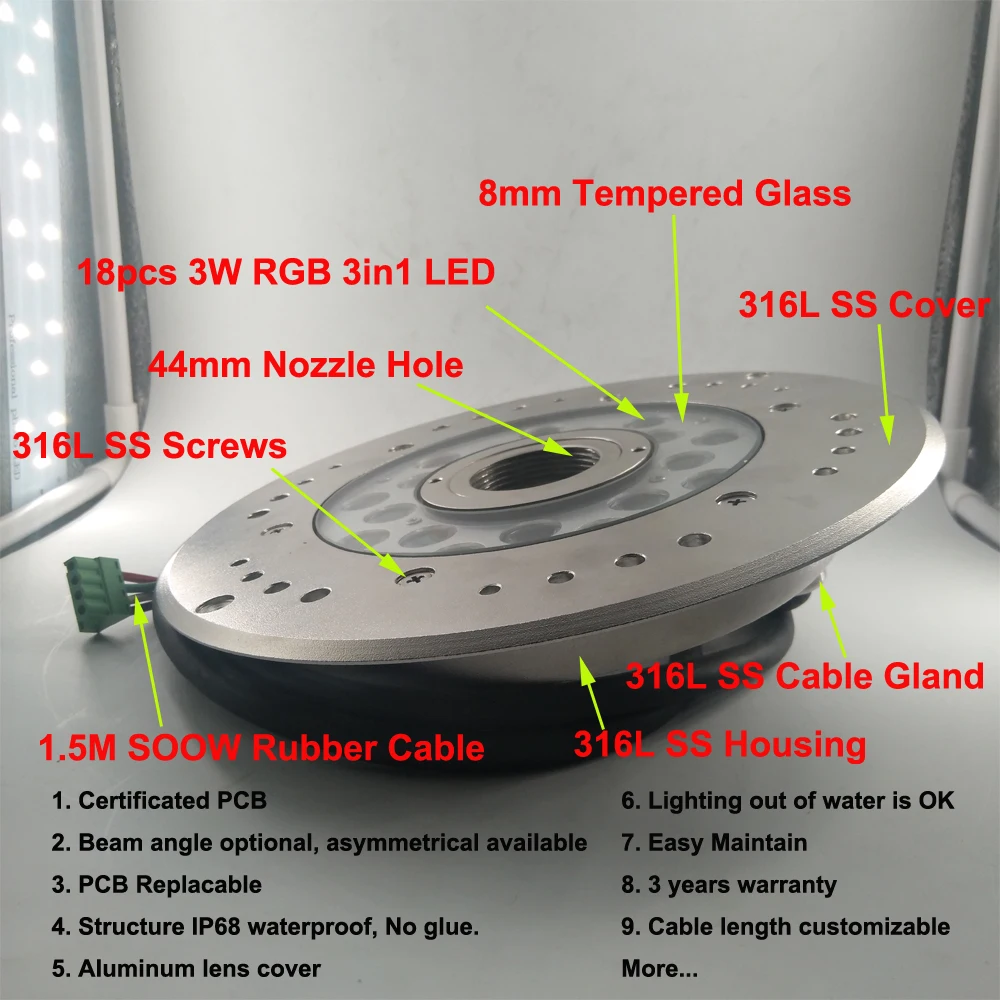 Yaokingled YK-FT109 316L Нержавеющая Сталь 54 Вт RGB DC24V IP68 Dmx светодиодный фонтан
