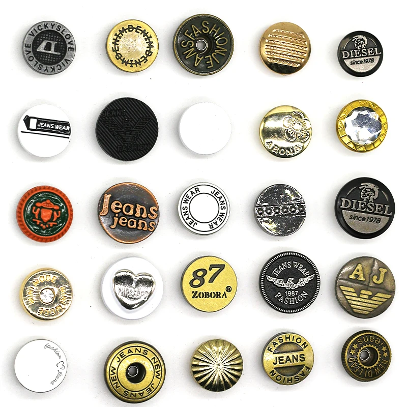 Factory Price High Quality Zinc Alloy Shinny Customized Whole Set Jeans Rivets Metal Buttons