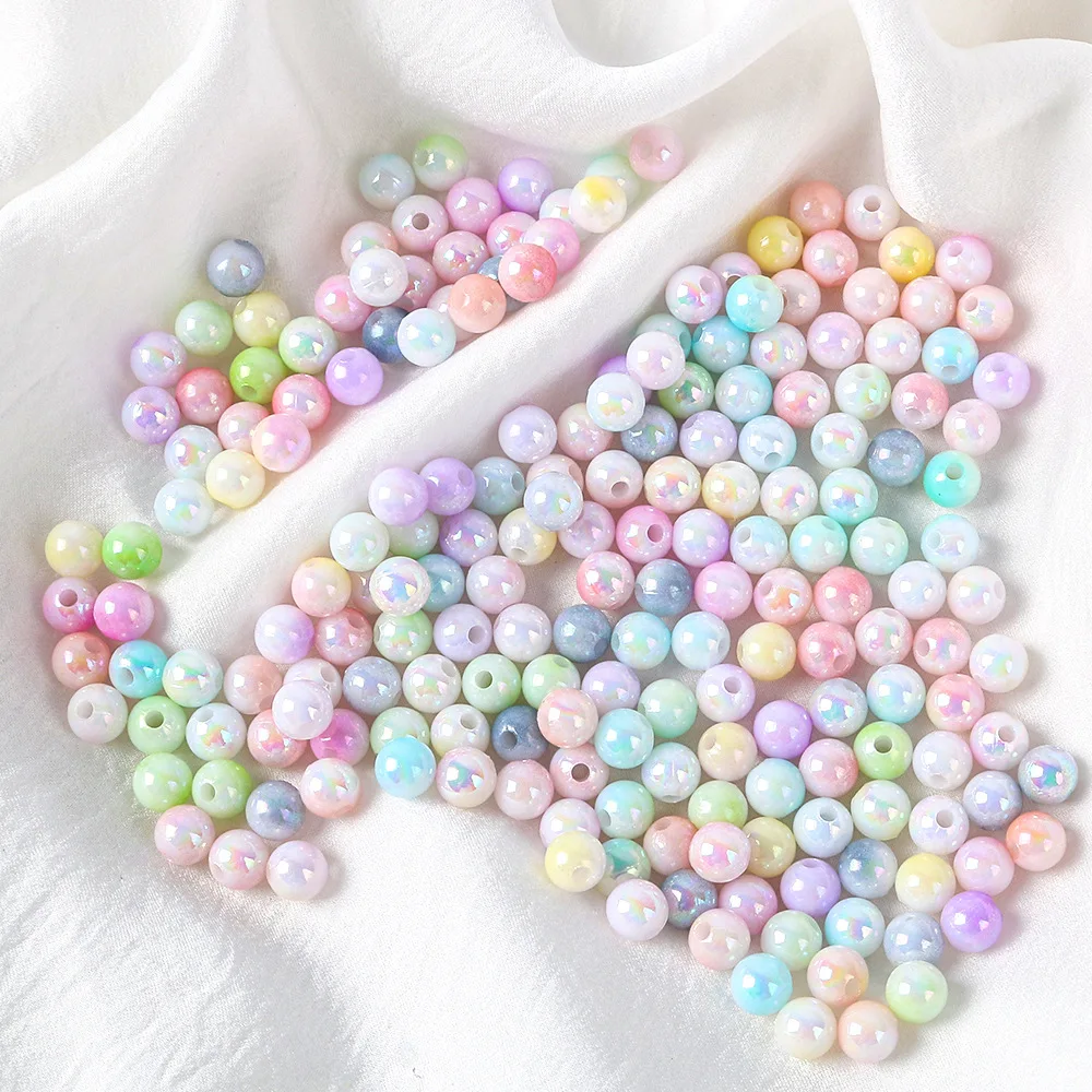 SOJI Wholesale 6mm 8mm 10mm 12mm Acrylic Gradient AB Color Round Loose Spacer Beads Two Tone Pearl Beads For Jewelry Making
