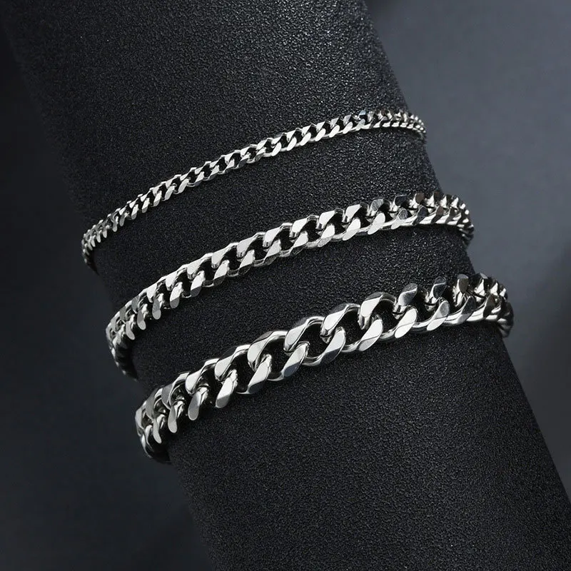 hot selling grinding stainless steel bracelets for men hip hop titanium steel Cuban link chain jewelry wholesale