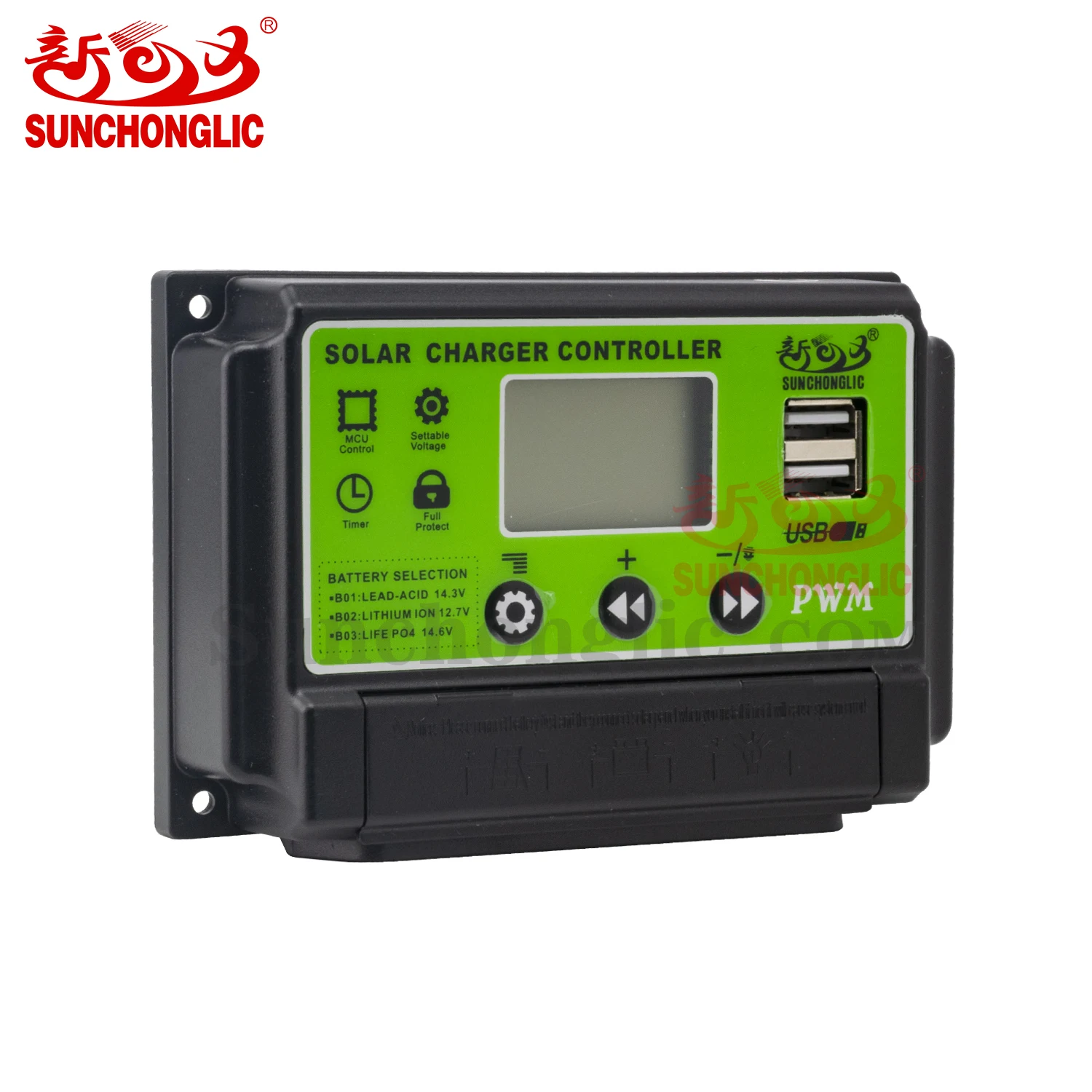 Sunchonglic solar controller regulator 12V 24V 20A PWM solar controller charger