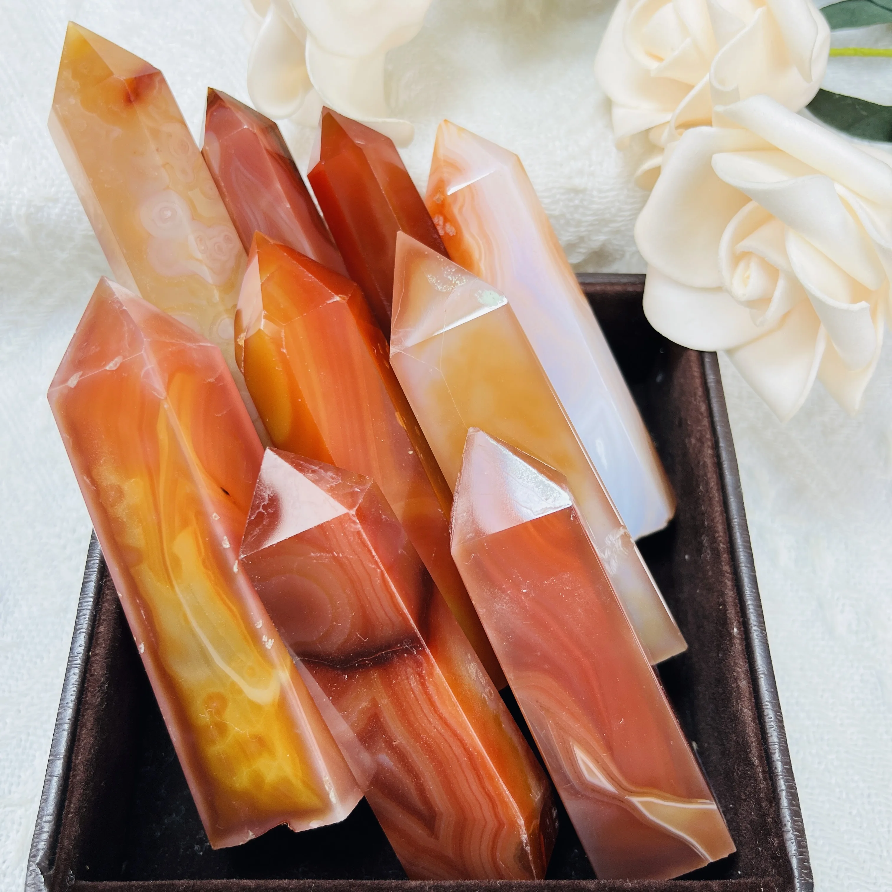 Wholesale Natural Crystal Gemstone Tower Polished Red Agate Carnelian Point For Healing