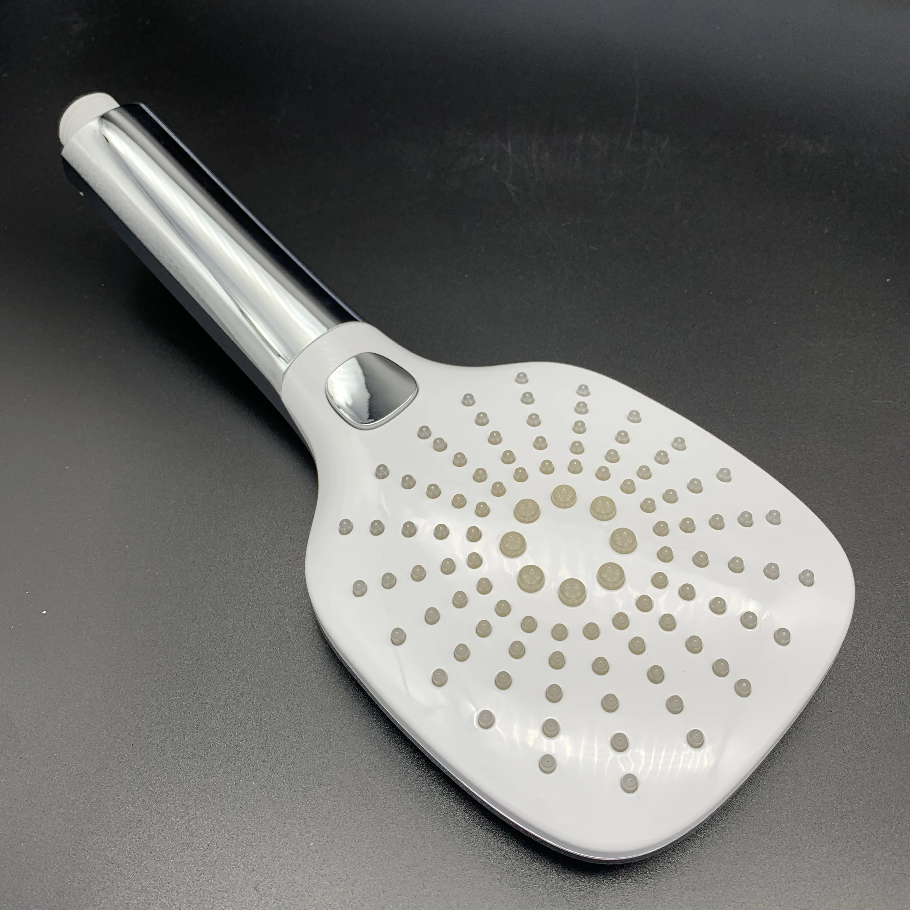 Plastic 3-Jet Large Face Bath Black Button Switch Rain Held Hand Shower With Silicon Nozzle