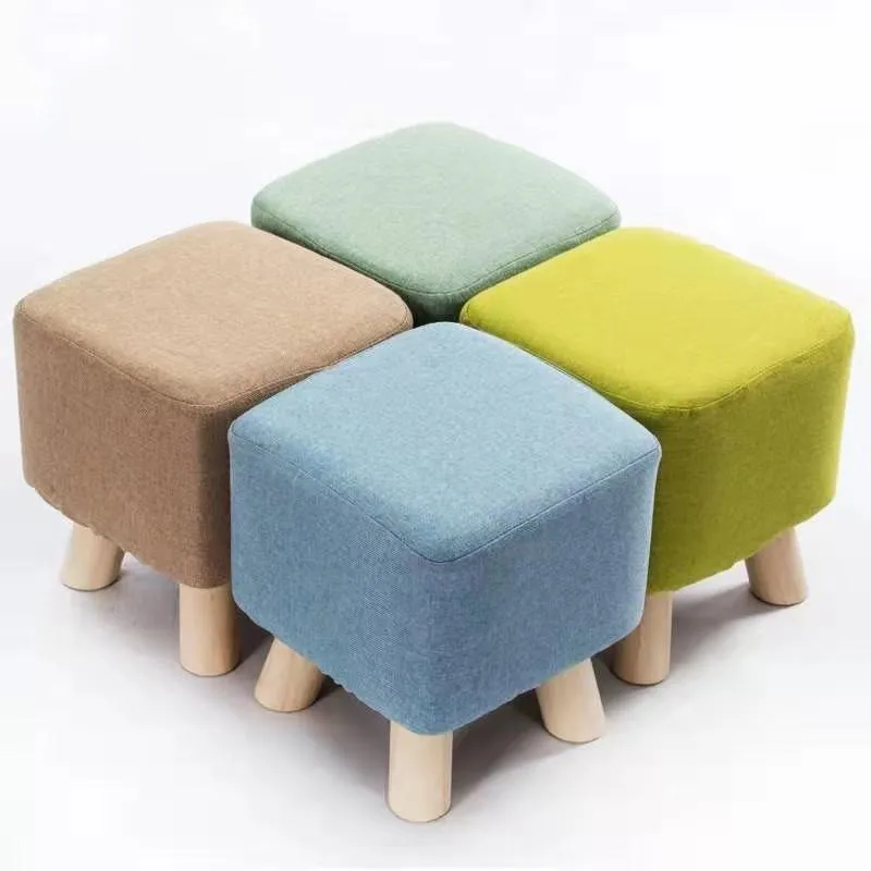 Living room furniture ottoman stool velvet fabric chair cheap color solid wood leg sofa change shoe