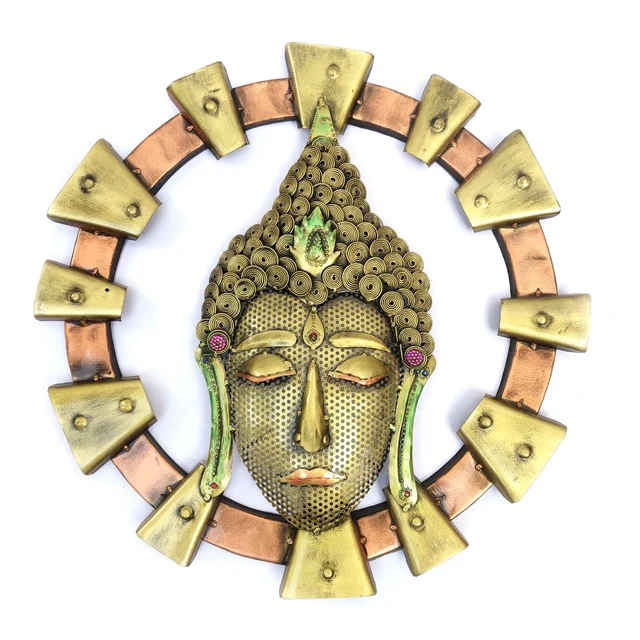Металлическая фигурка Бога Будды Гаутам ручной работы, настенная голова Будды, декоративное украшение с лицом для гостиной