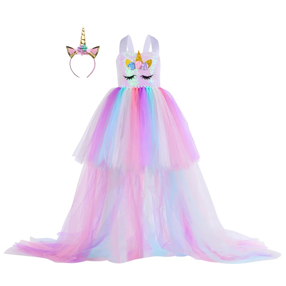 Best Price Unicorn Princess Dress Up Clothes Tulle Tail Little Girls Costume With Headband