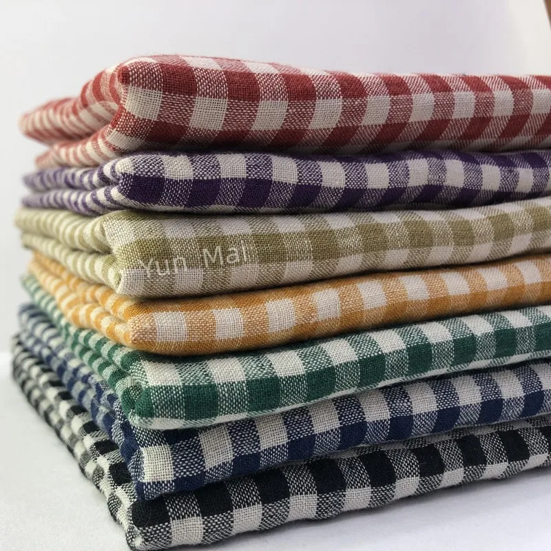 Enzymed Stone Washed French Yarn Dyed Gingham Check 100% Linen Fabric