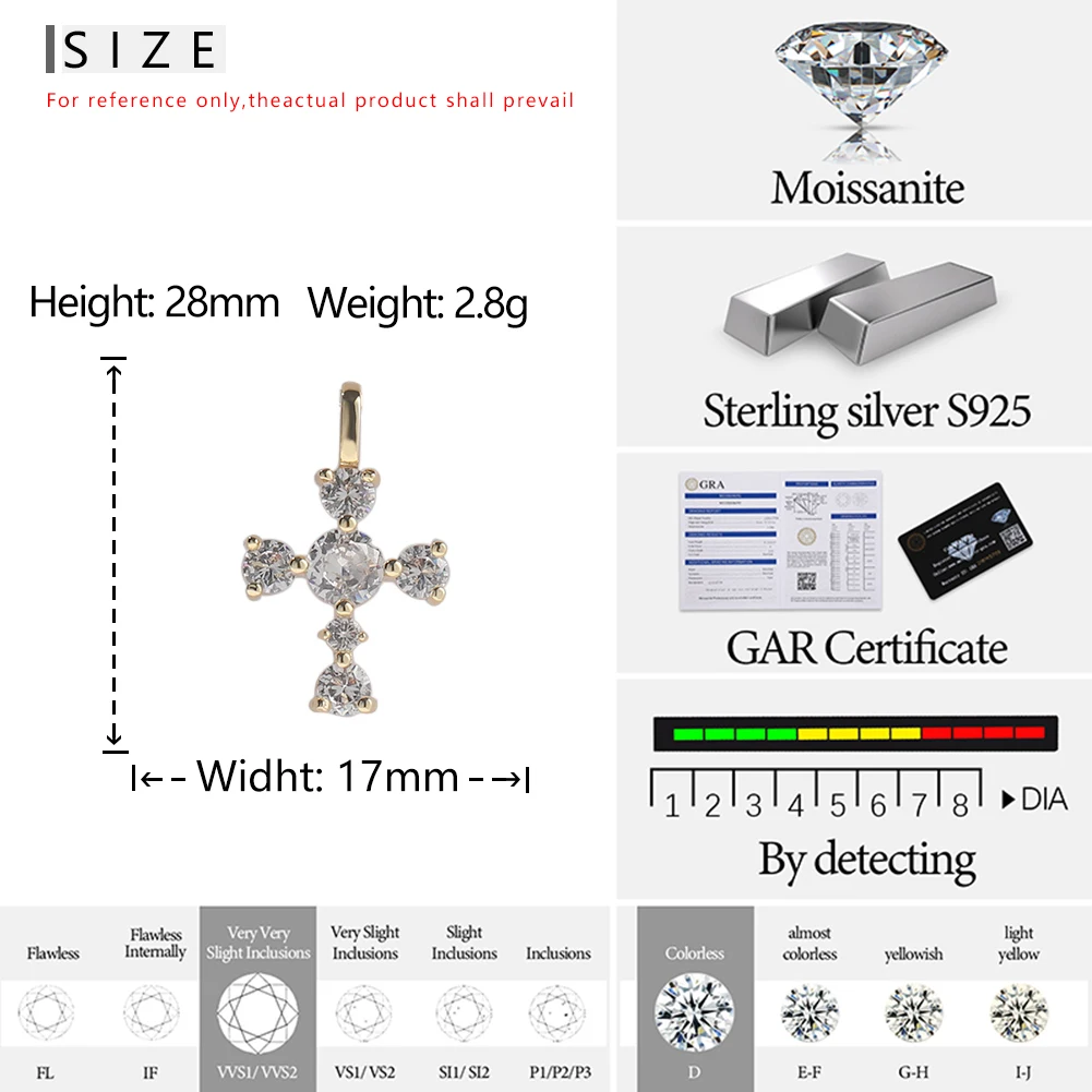 s925 Silver Cross Pendent Necklace Sterling Silver 925 Jewelry Fine Jewelry Cross Round Diamond Hip Hop Jewelry