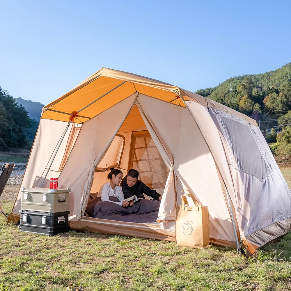 Cotton Canvas Large Family 4-Season Waterproof Beige Color Bell Tent Hunting Wall Tent with Roof Stove Jack Hole