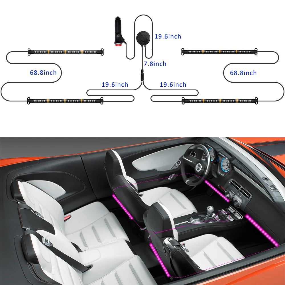 12V Universal Inside Flexible Auto Decoration Led 5050 RGB Interior Atmosphere Car Strip Light