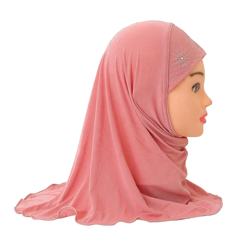 Fashion Little Girl Malaysia Hijab With Lace Hot Hijabs Hat Wholesale Stock Arabian Instant Kids Hijabs
