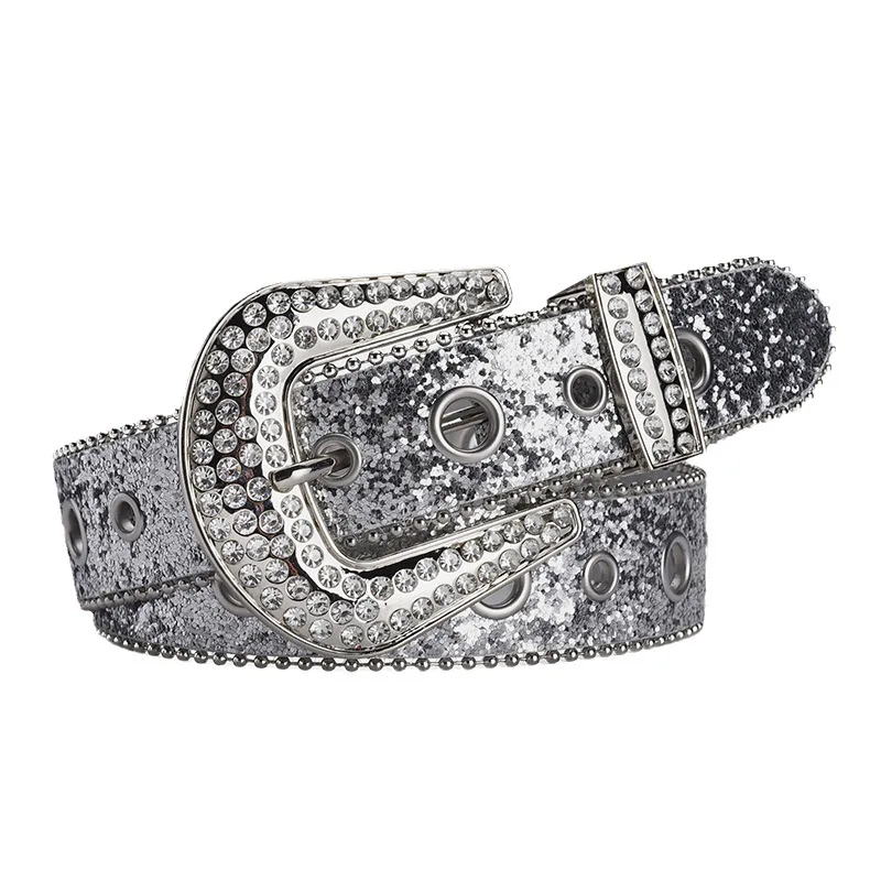 Hot-Selling Rhinestone Artificial Diamond Belt Ladies Personality Fashion Ins Dark Design Hollow  Eyelet Beaded Belts