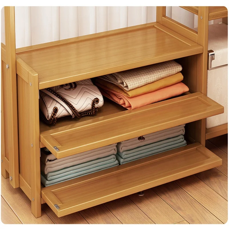 70cm-Open wardrobe shelf storage manager vertical bamboo clothes hanger