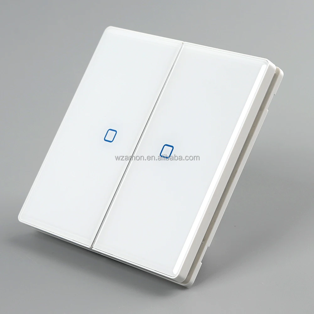 White Acrylic Glass Reset 2 Gang Switch House Power Light Electric Electrical Wall high quality switches
