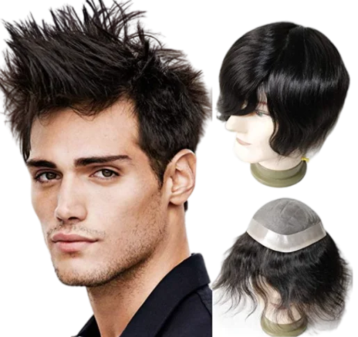 Заводская оптовая цена, мужские невидимые узлы, свободный стиль, натуральная линия волос, тонкая основа из искусственной кожи, парик из человеческих волос