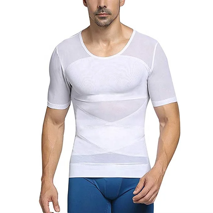Mens Slimming Body Shaper Shirts Abs Abdomen Compression Shapewear T-Shirt