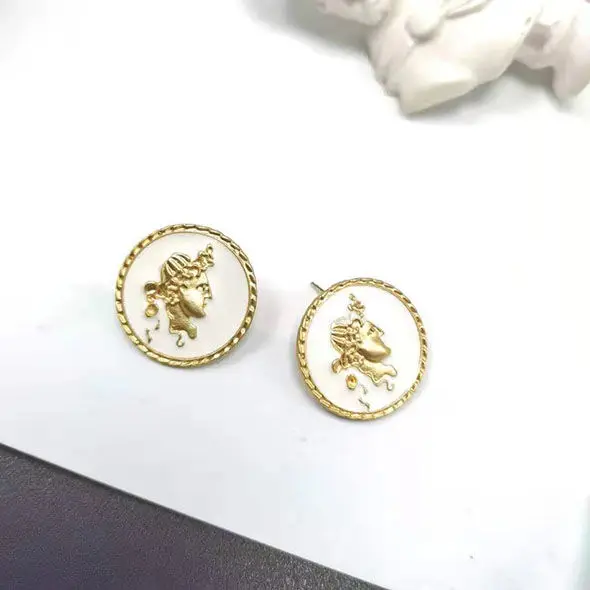 Лидер продаж, Модные Винтажные серьги-гвоздики из серебра 925 пробы в стиле барокко, Дворцовый портрет, монета, золото