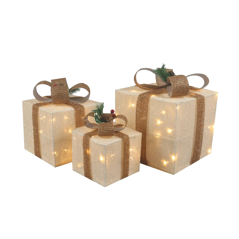 3pcs/set decoration metal 3D christmas glitter light up gift boxes