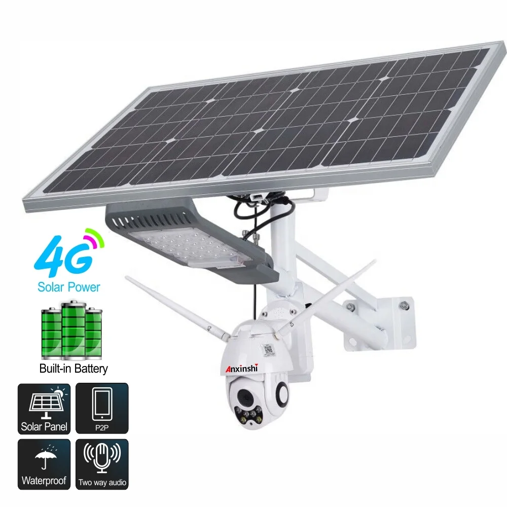 Anxinshi 50 Вт 28AH 3MP CCTV Беспроводная 4G солнечная уличная батарея сетевая камера PTZ