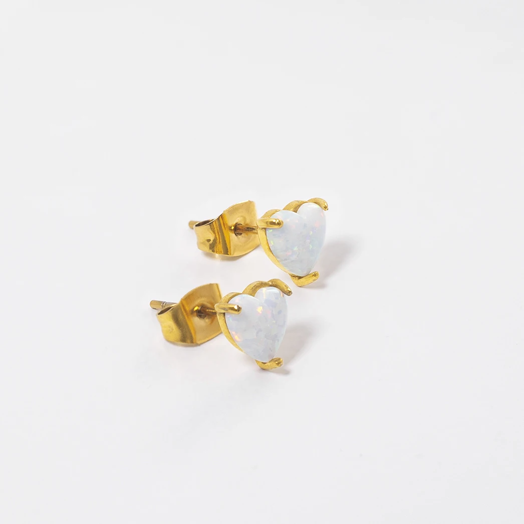 New Arrival Powell Stainless Steel Earrings Jewelry Studs Custom Opal Heart Stone Earrings  Women Accessories