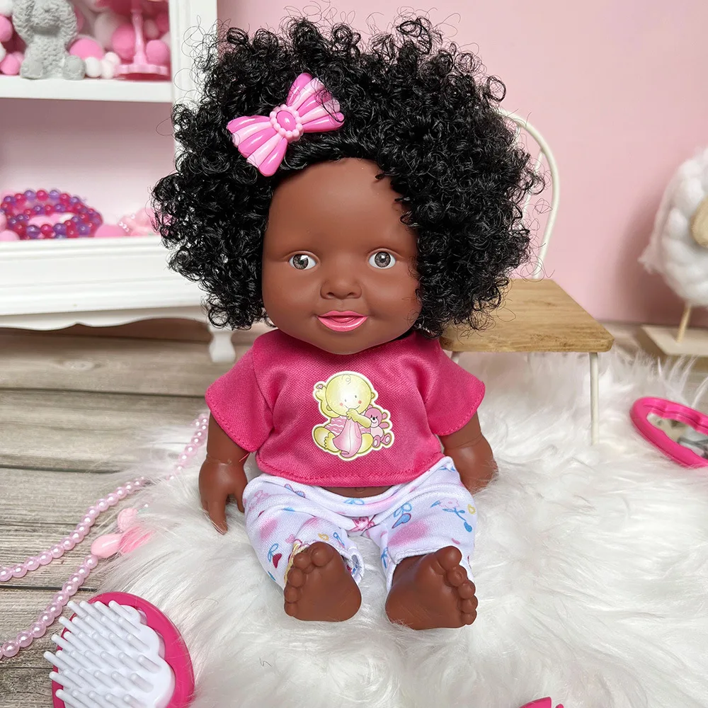 Wholesale factory 25CM vinyl silicone black baby dolls African american black girl doll with clothes