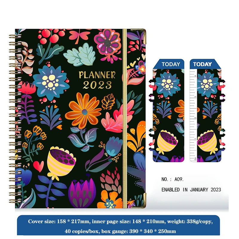 Hot Selling New 2023 English Notebook Notepad A5 Coil Planning Work Movement Clock In Schedule Book With Ladder Index