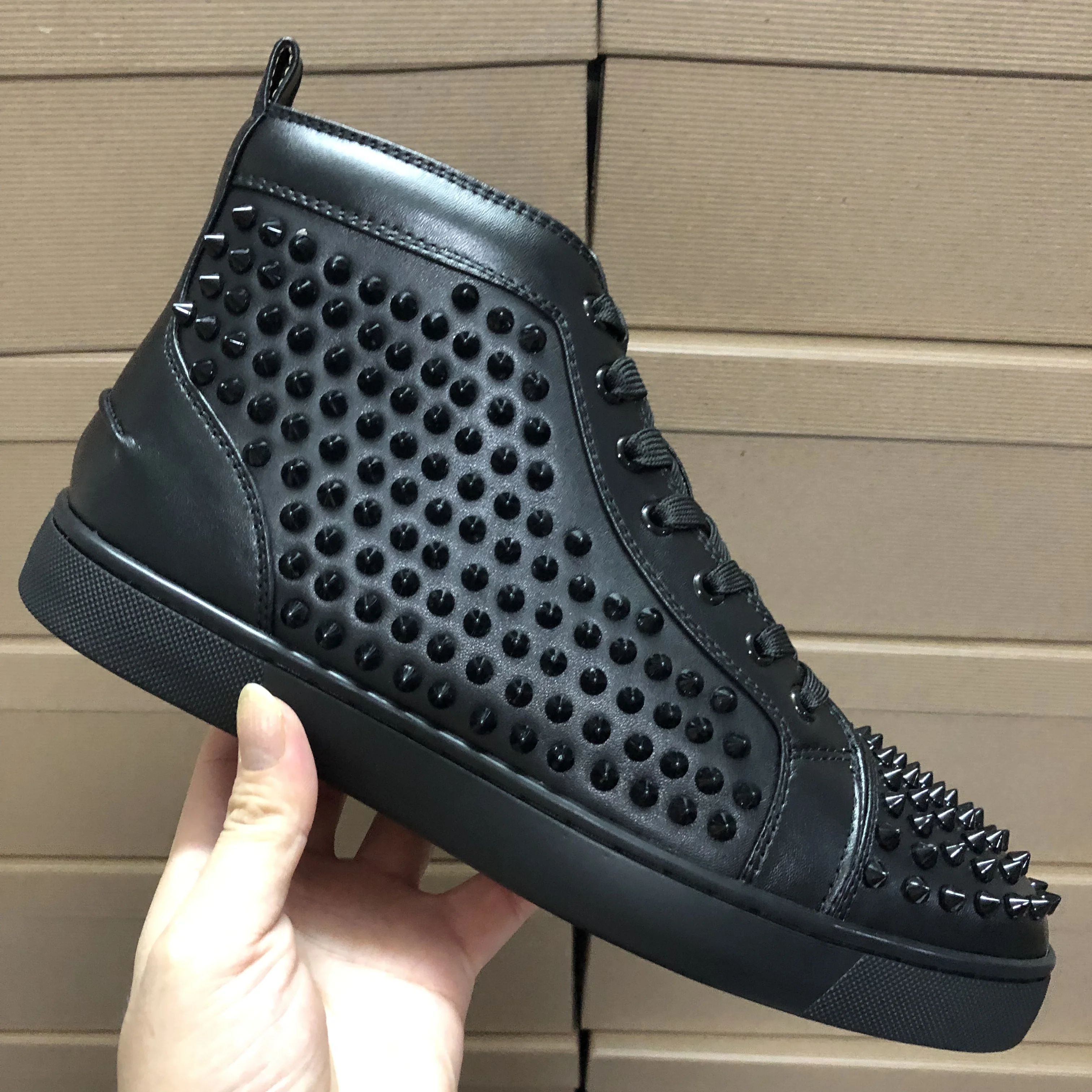 Wholesale Leather High Top Rhinestones Brand Mens Red Bottoms Spikes Shoes Famous Brands Luxury Designer Sneakers for Women