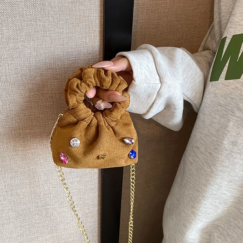 Autumn and Winter New Niche Korean Style Clouds Leather Velvet Colored Diamond Mini Children Crossbody Crossbody Lipstick Small