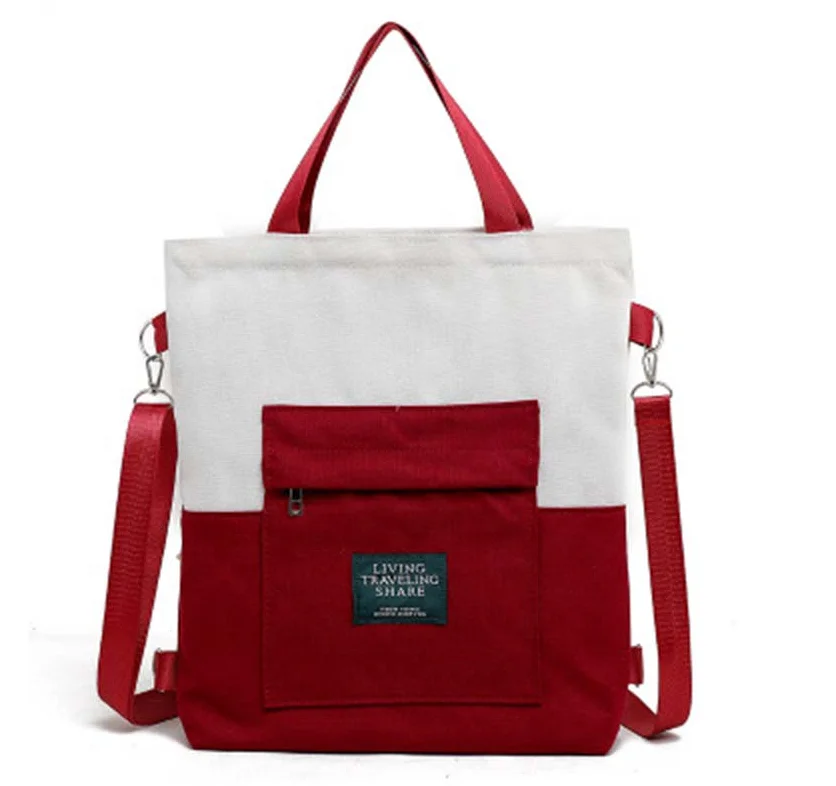 with logo hot selling canvas tote shoulder bag inner pocket