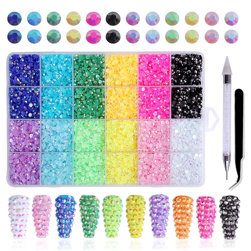3/4mm Jelly Color Glitter Resin Rhinestones Glue on Crystal Nail Gems for Clothing Decorations Diamond Rhinestones Accessories