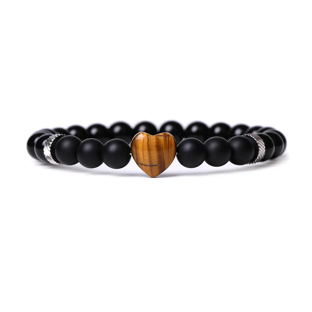 Fashion Natural Stone Tiger Eye Stone Stripe Red Agate Peach Heart Bracelet  Couple Jewelry  Wholesales N231160
