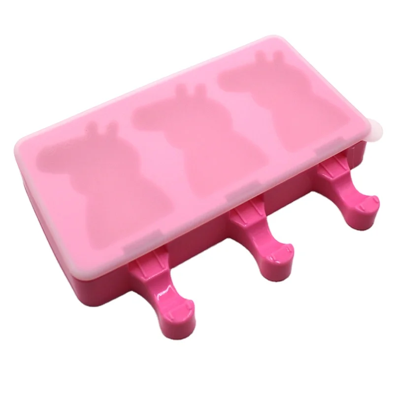 Cute cartoon kids reusable popsicle mould custom shaped silicone ice lolly cream mold with sticks