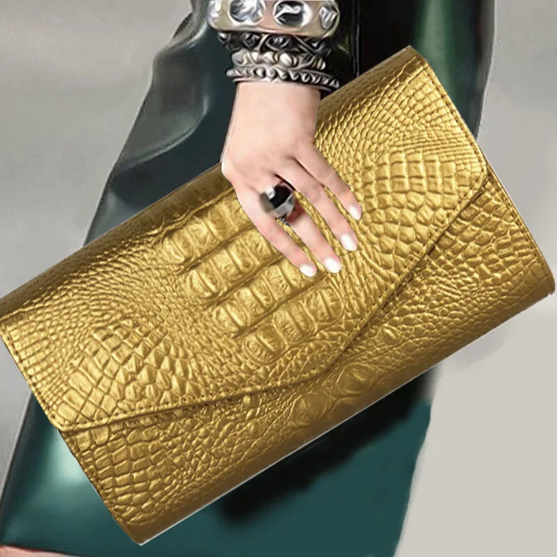 Luxury fashion designers alligator pattern leather women clutch bags purses
