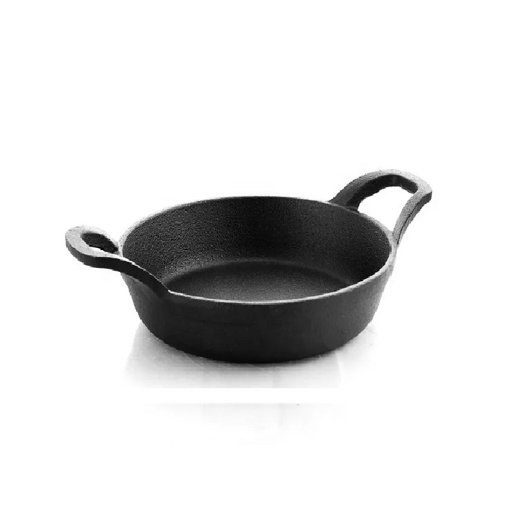 Sizzling Plate With Wooden Tray Round Serving Pan Cast Iron Sizzler Plate