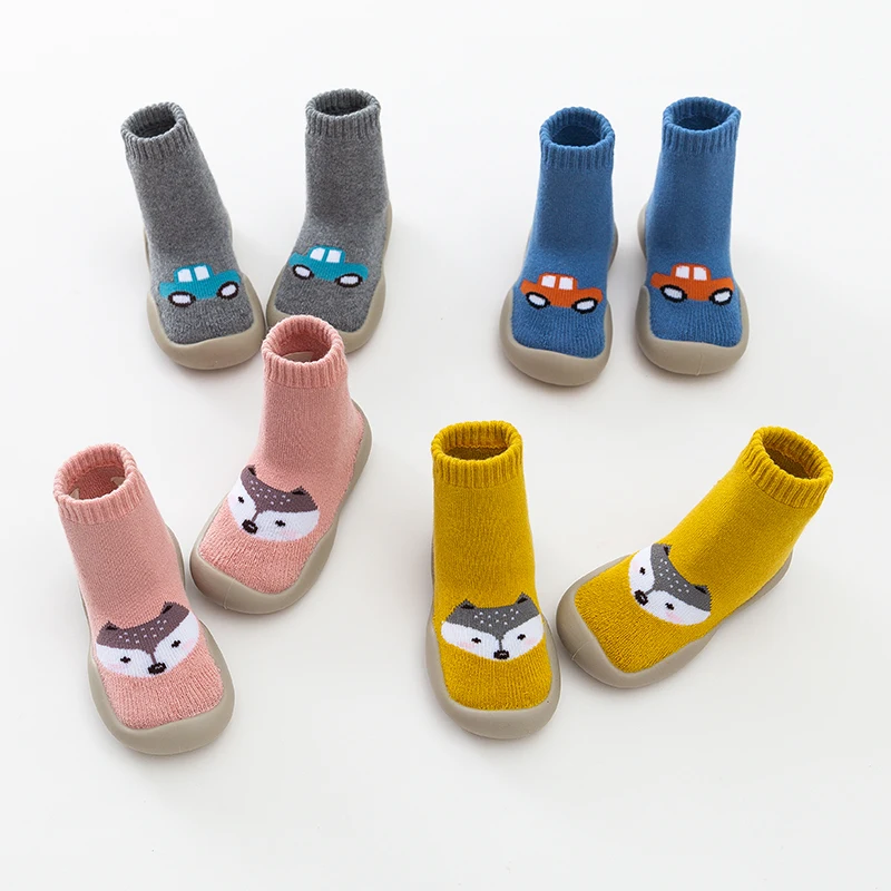 3D Design Toddler Sock Shoes Rubber Sole Cotton Fabric Pre-walker Shoes Baby Girl and boy