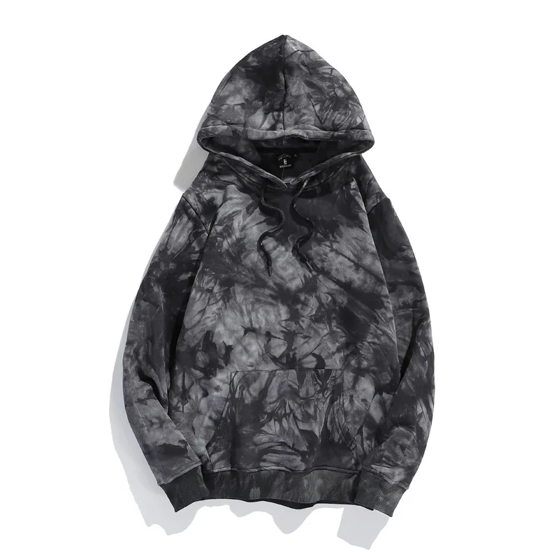 
Winter Sweatshirt Men Hooded Fleece Hip Hop Street Hot Style Loose Casual Graffiti Tie Dye Printing Trend Pullover Hoodies 