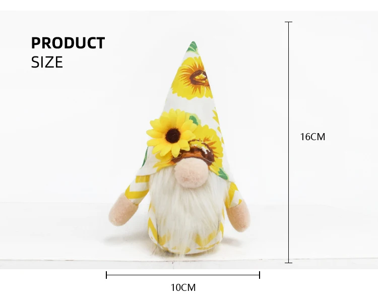 6 Inch Handmade Summer Tropical Holiday Sunflower Flower Gnomos Gonk Tiered Tray Decor Small Yellow Plush Gnomes