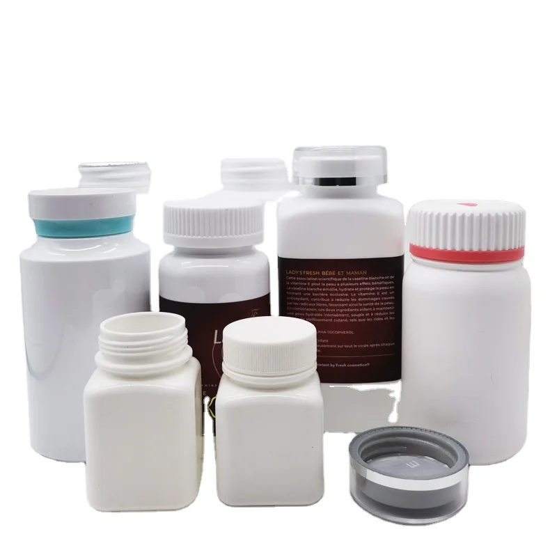 60cc  Empty Square HDPE Pharmaceutical Bottle White Empty Plastic Bottles For Pill Vitamin Powder Packaging