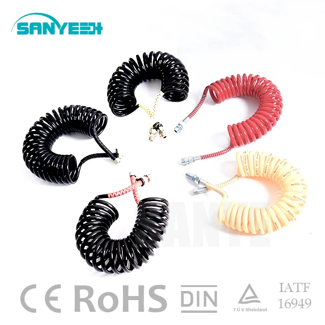 Cost-Effective Truck PU braided Coiled Tube Spring Pneumatic Spiral Air Brake Hose Assembly For Semi Trailer