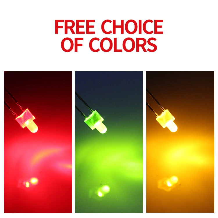 Соска 2 мм с цветными короткими штанинами, красная, светло-желтая, зеленая светодиодная