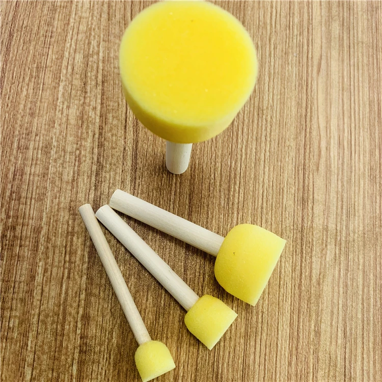 New Arrival Kids Craft Sponge Paint Set Foam Brush Kit Wooden Handle Mini Stamp