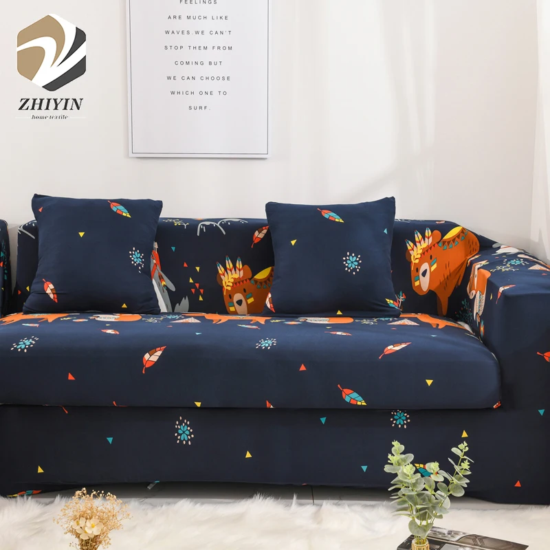 High quality floral design polyester strech double seater full wrapped sofa cover design