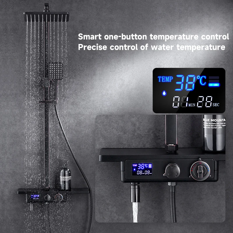 Black European thermostatic button shower aircraft carrier material shower set
