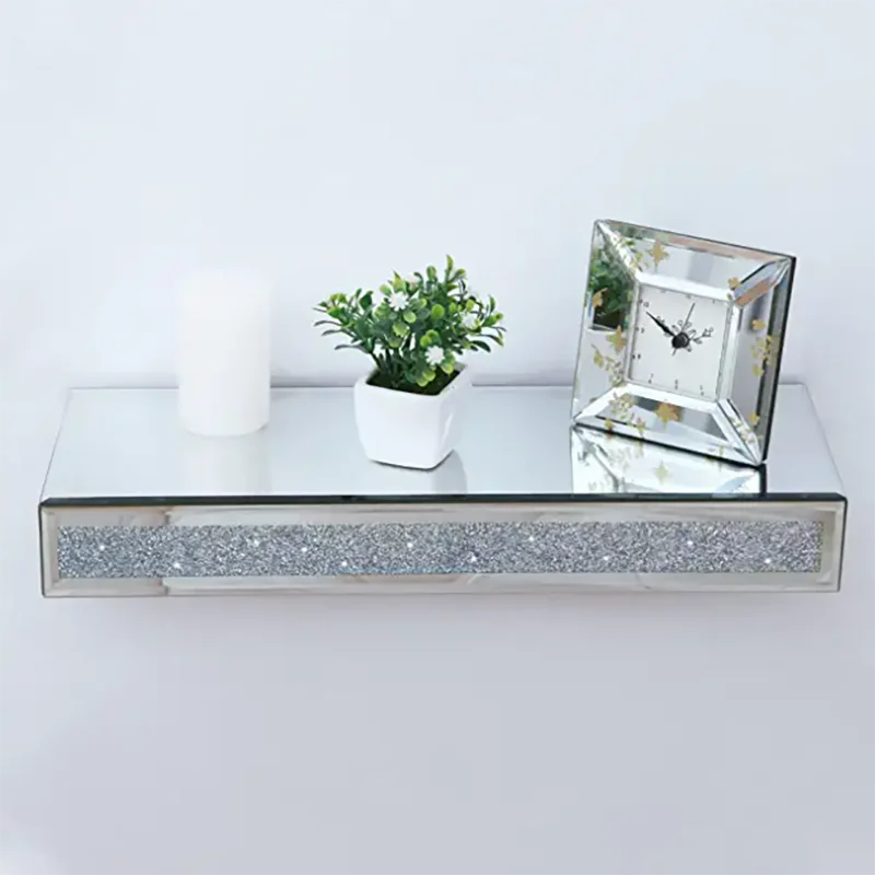 Mirrored Floating Glamorous Decorative Wall Shelf for Bedroom Living Room Kitchen Decor Wall Mounted Shelf Long Hanging Shelf