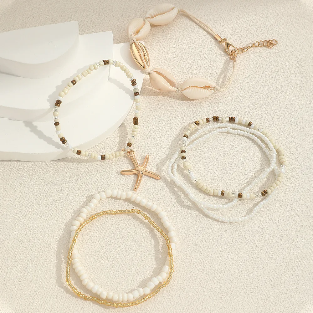 2024 Wholesale 7pcs/set Women Bohemia Beach Shell Bracelet Set for Women Starfish Pendant Beaded Bracelets Jewelry Accessories