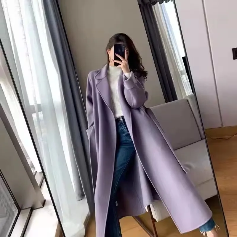 High Quality Solid Long Cashmere Wool Long Overcoat Woman Winter Coats long sleeve trench coat for women