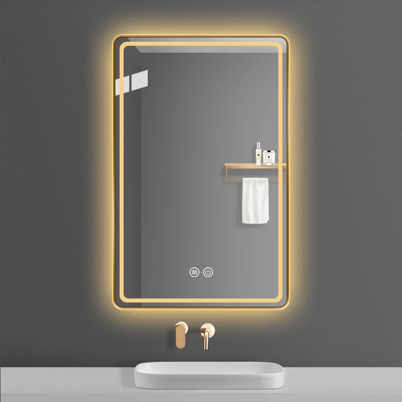  Bathroom wall metal frame LED gold mirror Hotel toilet makeup Black smart